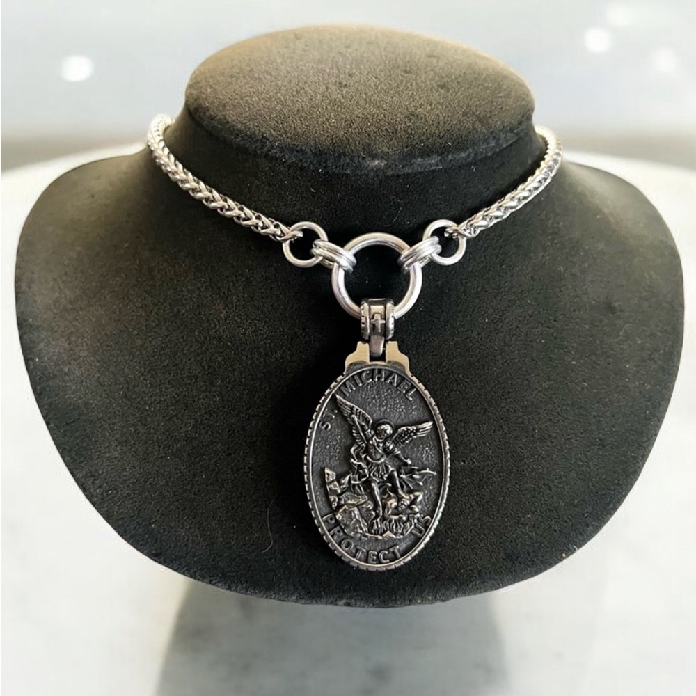 COPY Handmade wheat chain stainless steel necklace with st Michael medal charm